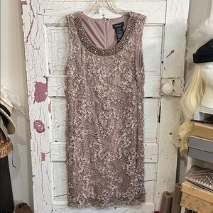 R&M Richards Blush Pink Embellished Lace Mini Dress